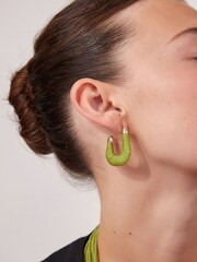 Lime Green Thread Wrap Hoop Earrings - Image 1 of 8