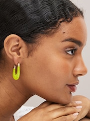 Lime Green Thread Wrap Hoop Earrings - Image 2 of 8