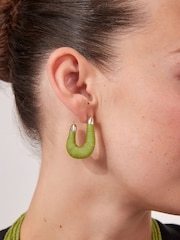 Lime Green Thread Wrap Hoop Earrings - Image 4 of 8