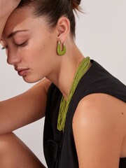 Lime Green Thread Wrap Hoop Earrings - Image 6 of 8