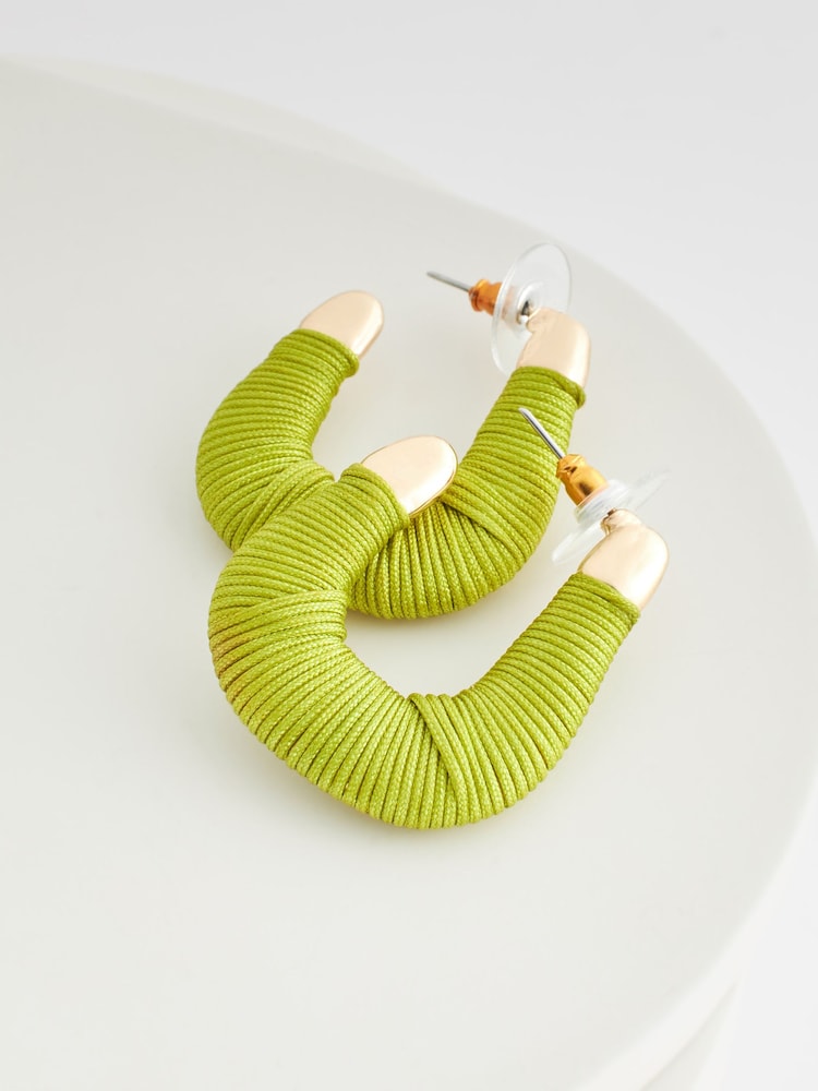 Lime Green Thread Wrap Hoop Earrings - Image 8 of 8
