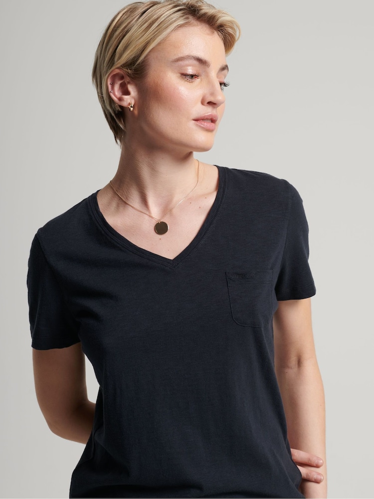 Superdry Eclipse Navy Studios Pocket V-Neck T-Shirt - Image 1 of 4