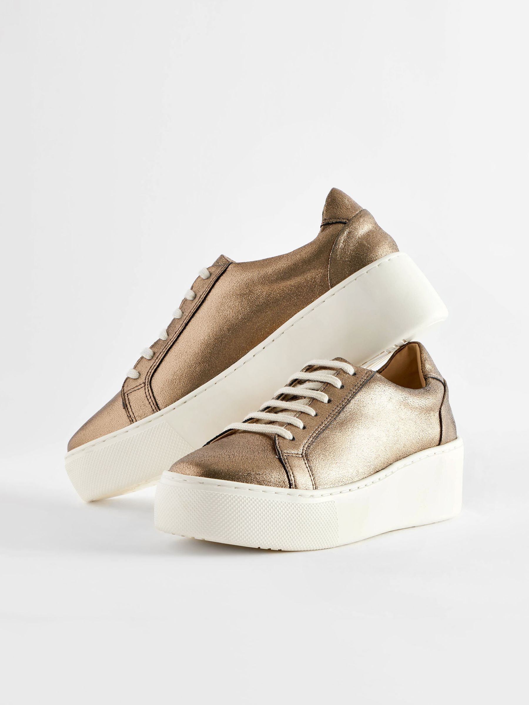 Buy Bronze Lace Up Signature Forever Comfort Leather Chunky Wedge Platform Trainers from Next Luxembourg