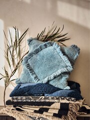 French Connection Slate Blue 100% Cotton Diamond Tufted Cushion - Image 1 of 4