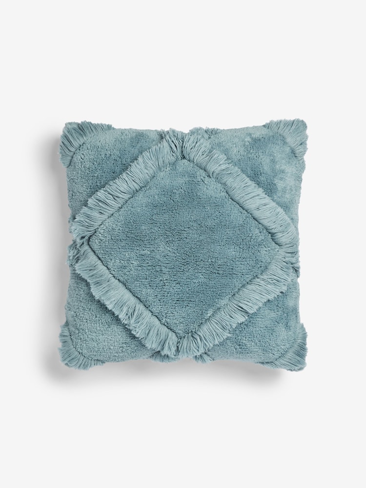 French Connection Slate Blue 100% Cotton Diamond Tufted Cushion - Image 2 of 4 French Connection Slate Blue 100% Cotton Diamond Tufted Cushion - Image 2 of 4