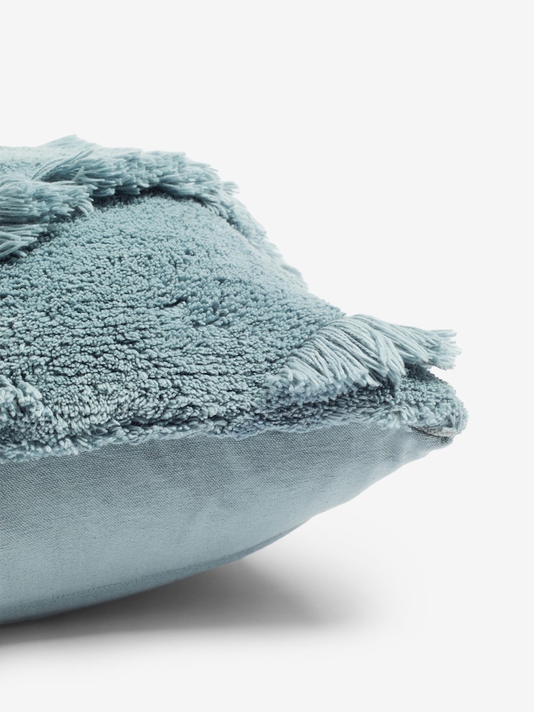 French Connection Slate Blue 100% Cotton Diamond Tufted Cushion - Image 4 of 4