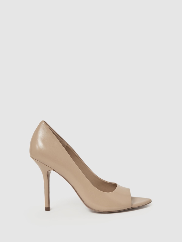 Reiss Nude Isla Leather Peep Toe Court Shoes - Image 1 of 5