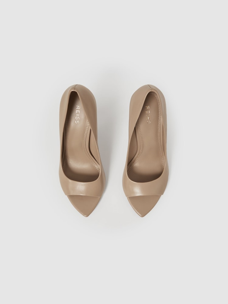 Reiss Nude Isla Leather Peep Toe Court Shoes - Image 3 of 5
