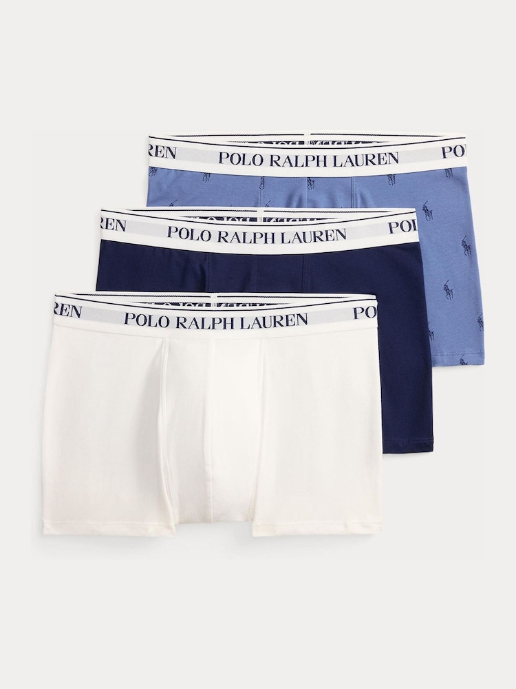 Polo Ralph Lauren White/Navy Blue/Slate Blue Classic Trunks 3 Pack - Image 1 of 6