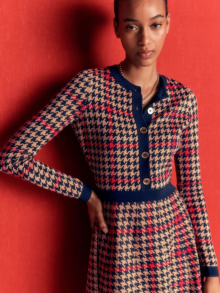 Albastru - Boden Crew Neck Jacquard Dress - Imaginea 2 din 7