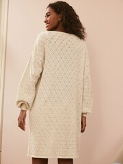 Laura Ashley Cream 100% Cotton Pointelle Lounge Cardigan - Image 2 of 7
