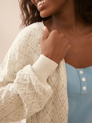 Laura Ashley Cream 100% Cotton Pointelle Lounge Cardigan - Image 5 of 7