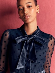 Boden Blue Tie Neck Tiered Tulle Dress - Image 2 of 6