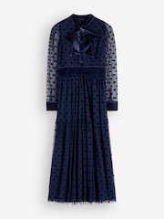 Boden Blue Tie Neck Tiered Tulle Dress - Image 6 of 6