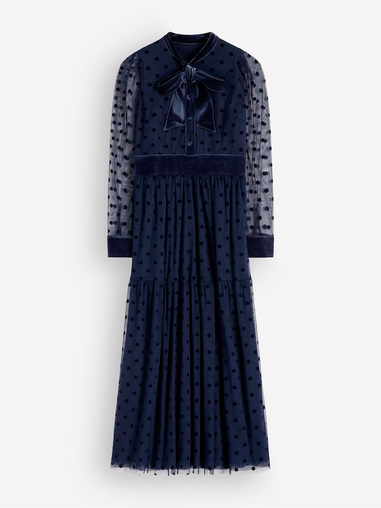 Boden Blue Tie Neck Tiered Tulle Dress - Image 6 of 6