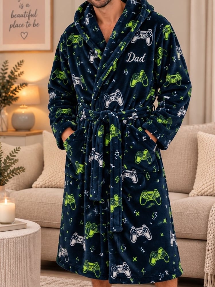 Personalised Gamer Design Maxi Dressing Gown by Lulabay - Image 1 of 3 Personalised Gamer Design Maxi Dressing Gown by Lulabay - Image 1 of 3