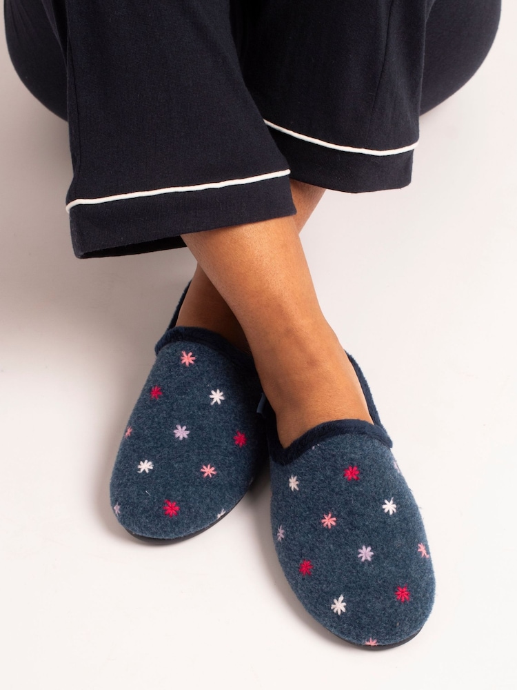 Lunar Blue Flora Navy Slippers - Image 1 of 5