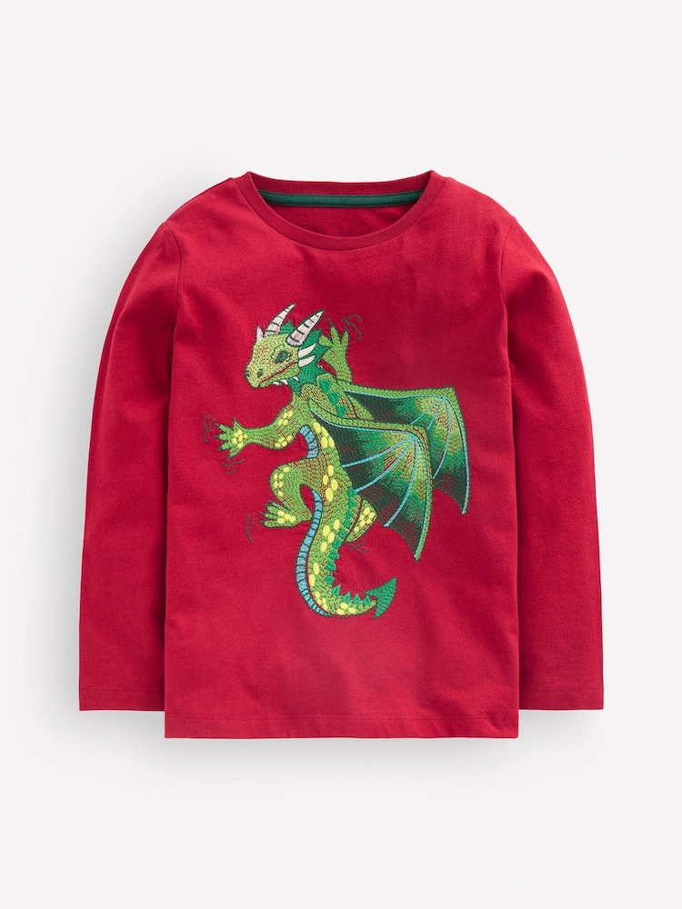 Roșu - Boden Long-Sleeve Superstitch T-Shirt - Imaginea 1 din 3