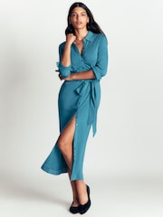Boden Storm Blue Ruched Jersey Shirt Dress - Image 1 of 5