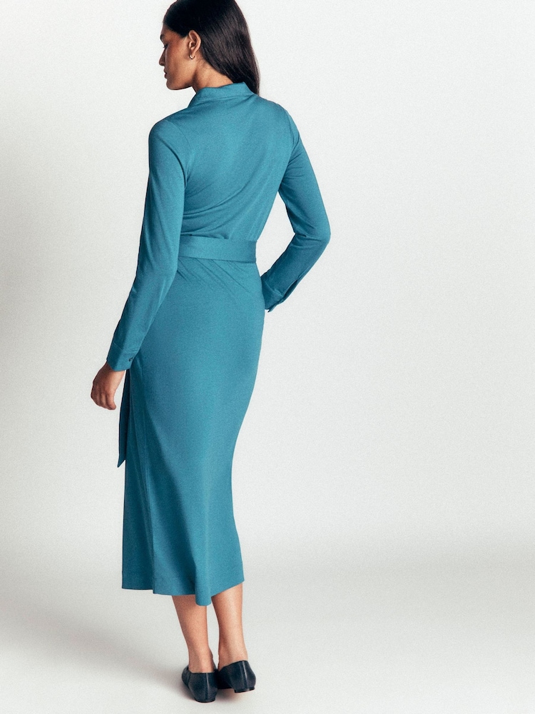 Boden Storm Blue Ruched Jersey Shirt Dress - Image 2 of 5 Boden Storm Blue Ruched Jersey Shirt Dress - Image 2 of 5