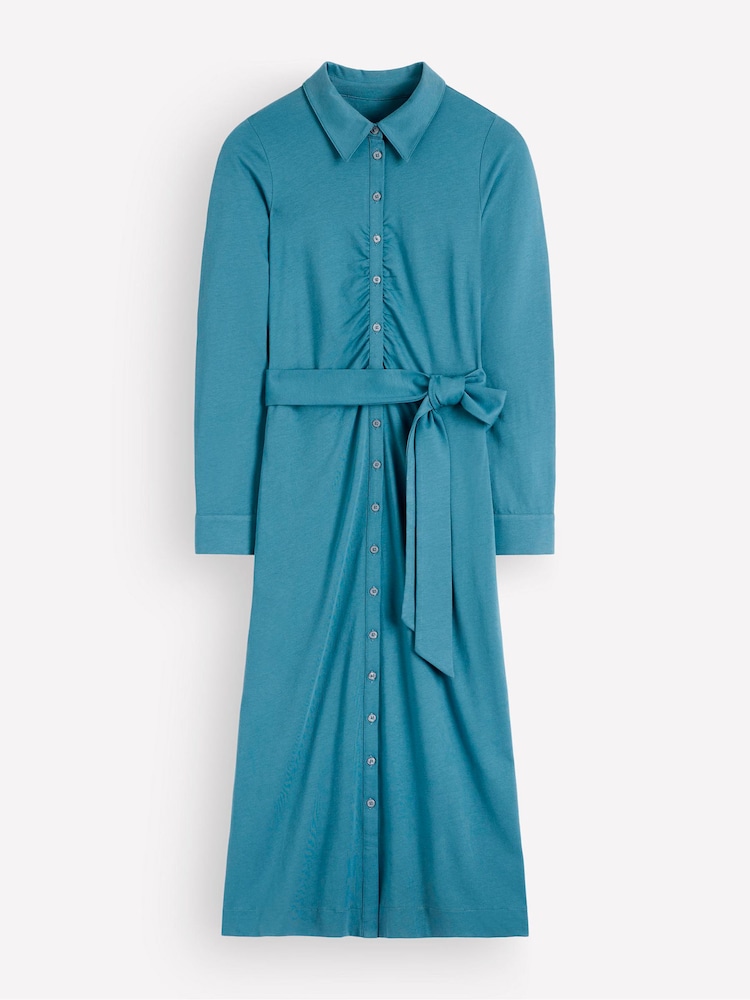 Boden Storm Blue Ruched Jersey Shirt Dress - Image 5 of 5 Boden Storm Blue Ruched Jersey Shirt Dress - Image 5 of 5