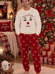Personalised Christmas Reindeer Fleece Pyjamas by Lulabay - Image 1 of 3