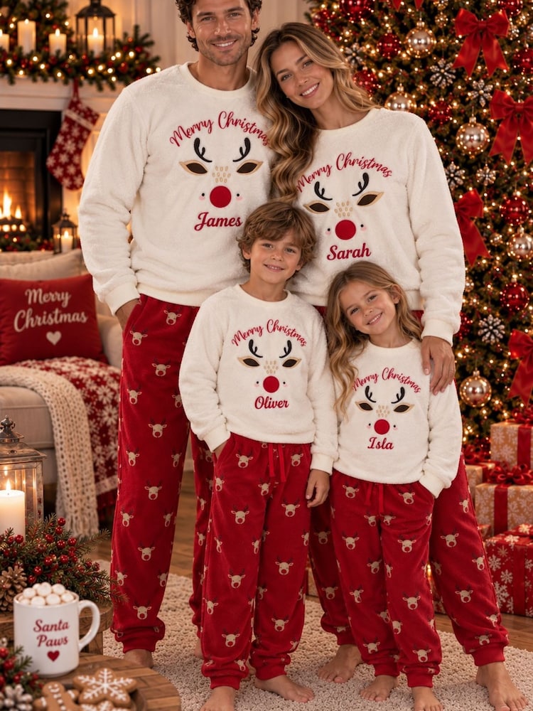 Personalised Christmas Reindeer Fleece Pyjamas by Lulabay - Image 2 of 3 Personalised Christmas Reindeer Fleece Pyjamas by Lulabay - Image 2 of 3