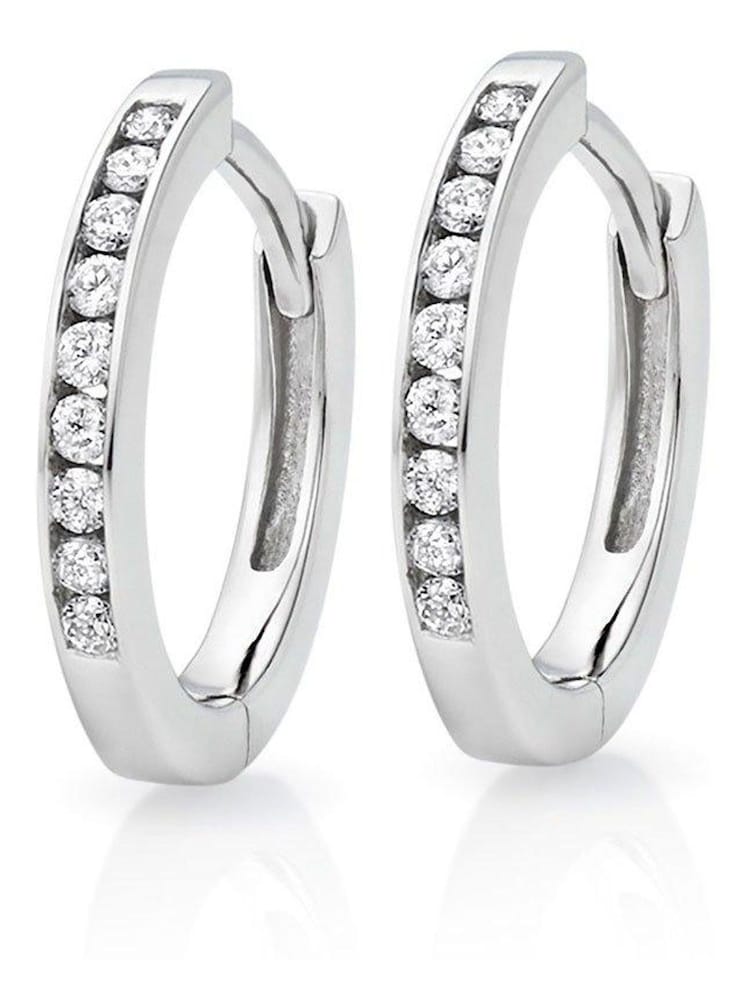 Beaverbrooks 9ct White Silver Diamond Hoop Earrings - Image 1 of 4