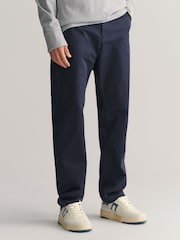 GANT Marine Blue Slim Fit Twill Trousers - Image 1 of 9