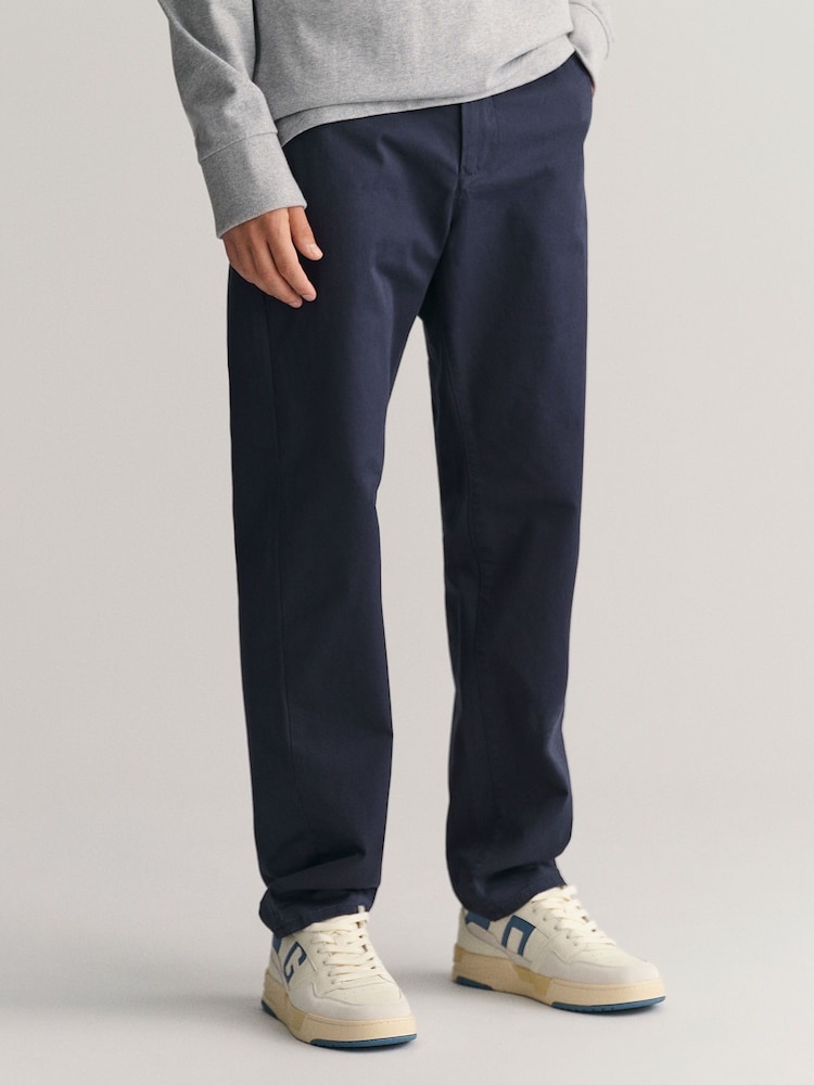GANT Marine Blue Slim Fit Twill Trousers - Image 1 of 9