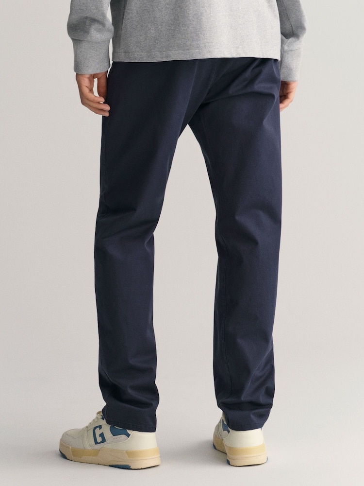 GANT Marine Blue Slim Fit Twill Trousers - Image 2 of 9