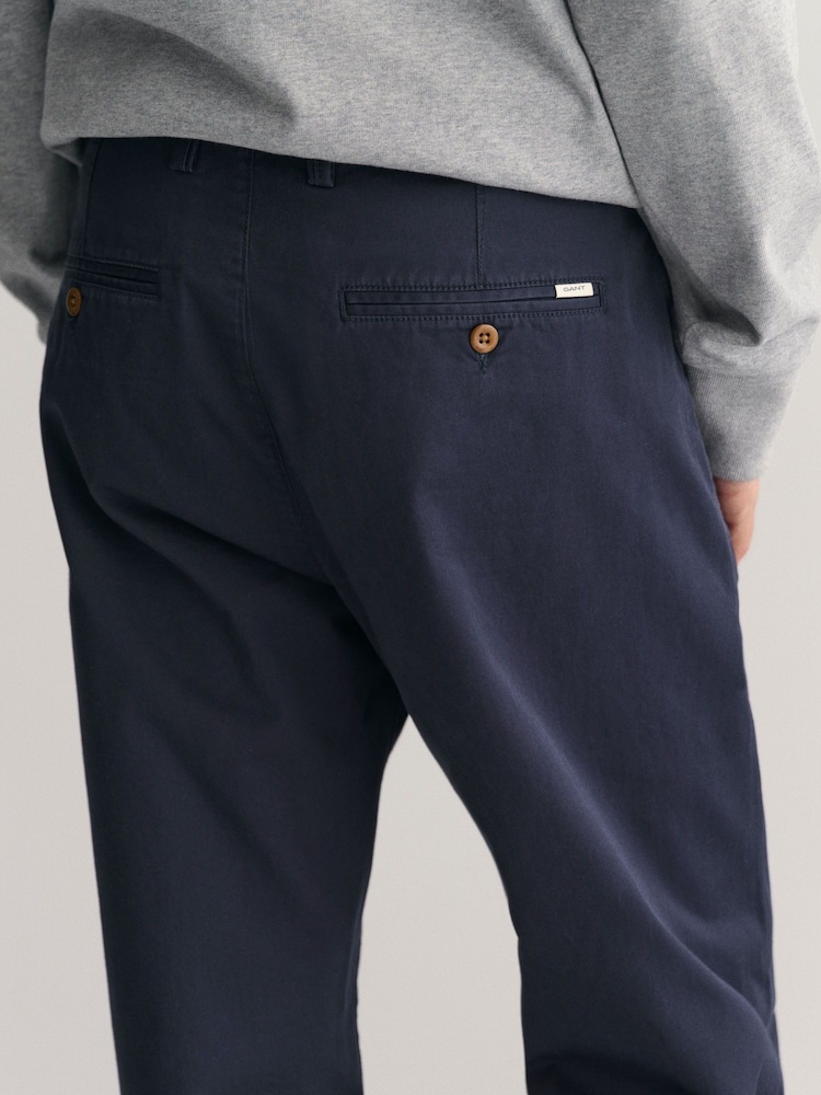 GANT Marine Blue Slim Fit Twill Trousers - Image 5 of 9