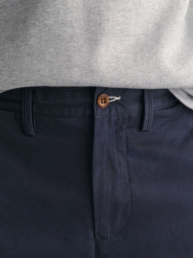 GANT Marine Blue Slim Fit Twill Trousers - Image 7 of 9