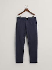 GANT Marine Blue Slim Fit Twill Trousers - Image 8 of 9