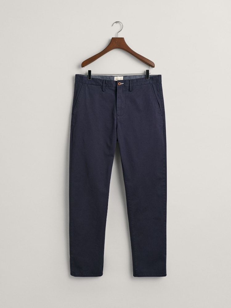 GANT Marine Blue Slim Fit Twill Trousers - Image 8 of 9