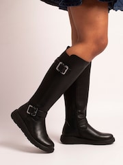 Lunar Black Devon Full Elastic Wide Fit Long Boots - Image 1 of 5