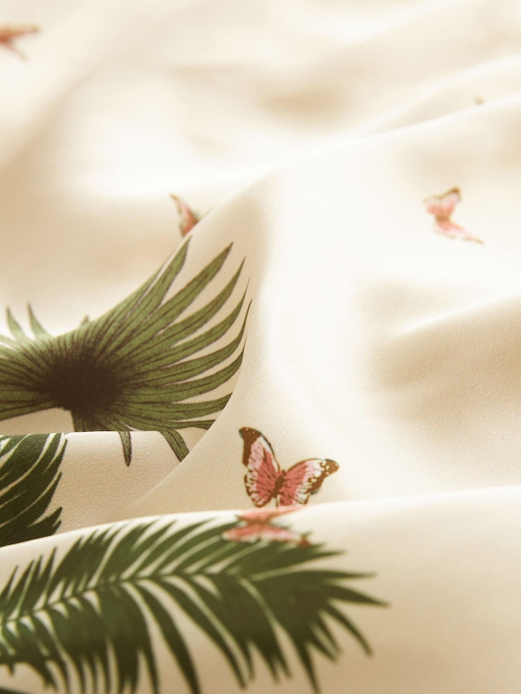 Beige Satin Bandeau Muted Tropical Print Top - Image 5 of 5 Beige Satin Bandeau Muted Tropical Print Top - Image 5 of 5