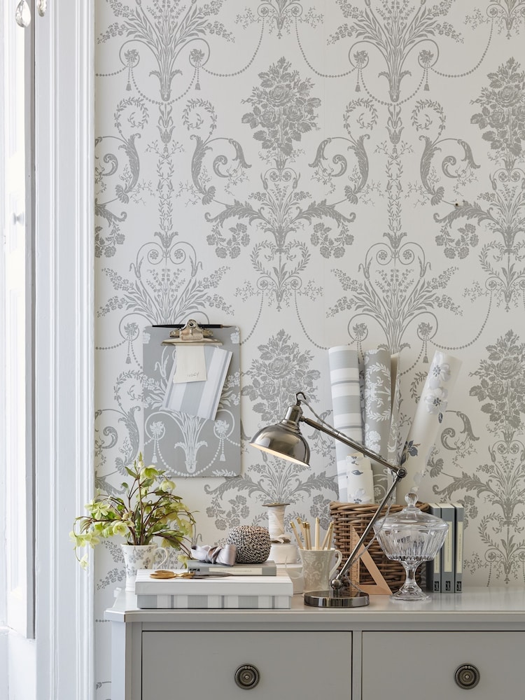 Laura Ashley Dove Grey Josette A4 Wallpaper Sample - Image 1 of 2