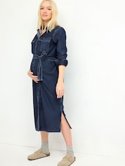 Blue Maternity Longline Belted Denim Dress - Image 2 of 6