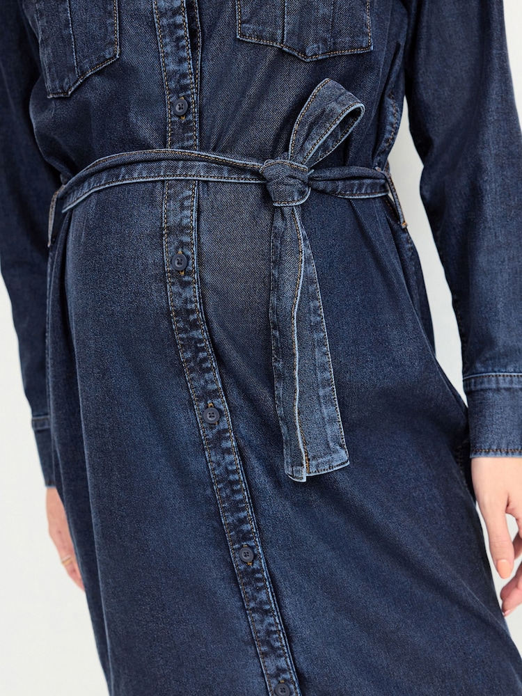 Blue Maternity Longline Belted Denim Dress - Image 4 of 6