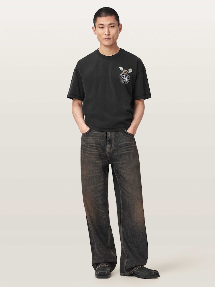 AllSaints Black Wyvern Short Sleeve Crew Neck T-Shirt - Image 2 of 7 AllSaints Black Wyvern Short Sleeve Crew Neck T-Shirt - Image 2 of 7