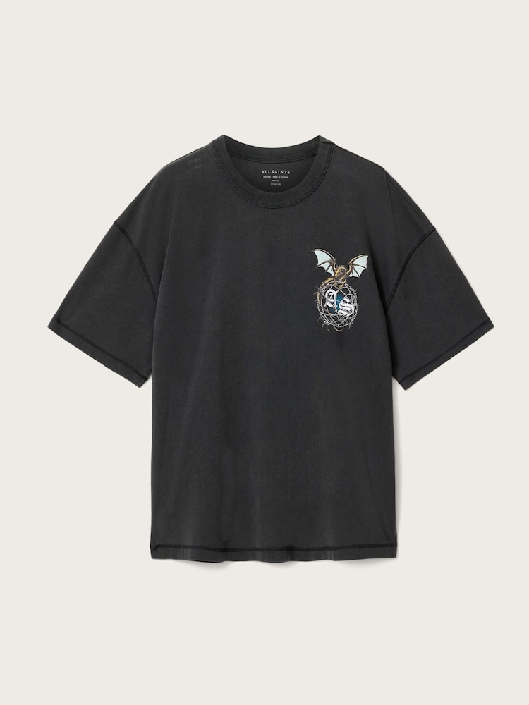 AllSaints Black Wyvern Short Sleeve Crew Neck T-Shirt - Image 7 of 7 AllSaints Black Wyvern Short Sleeve Crew Neck T-Shirt - Image 7 of 7