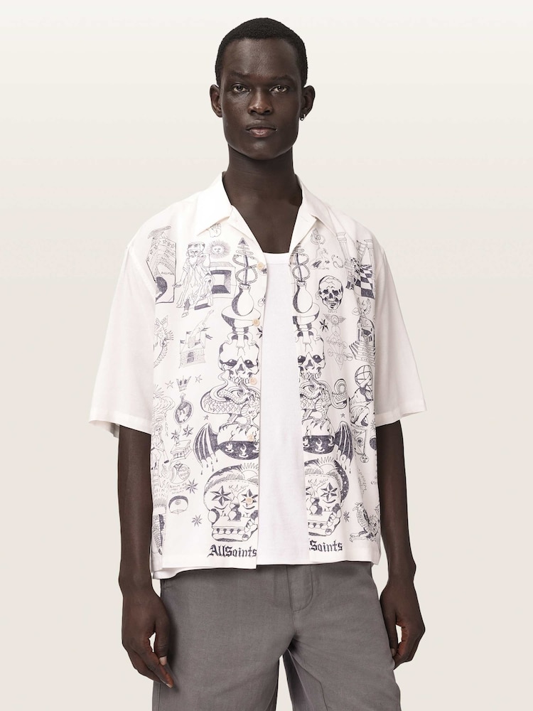 AllSaints Cream Ignis Short Sleeve Shirt - Image 1 of 7