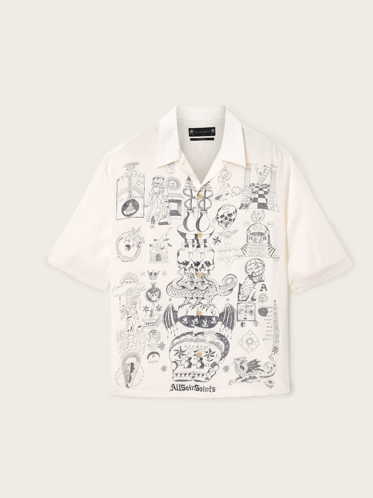AllSaints Cream Ignis Short Sleeve Shirt - Image 7 of 7