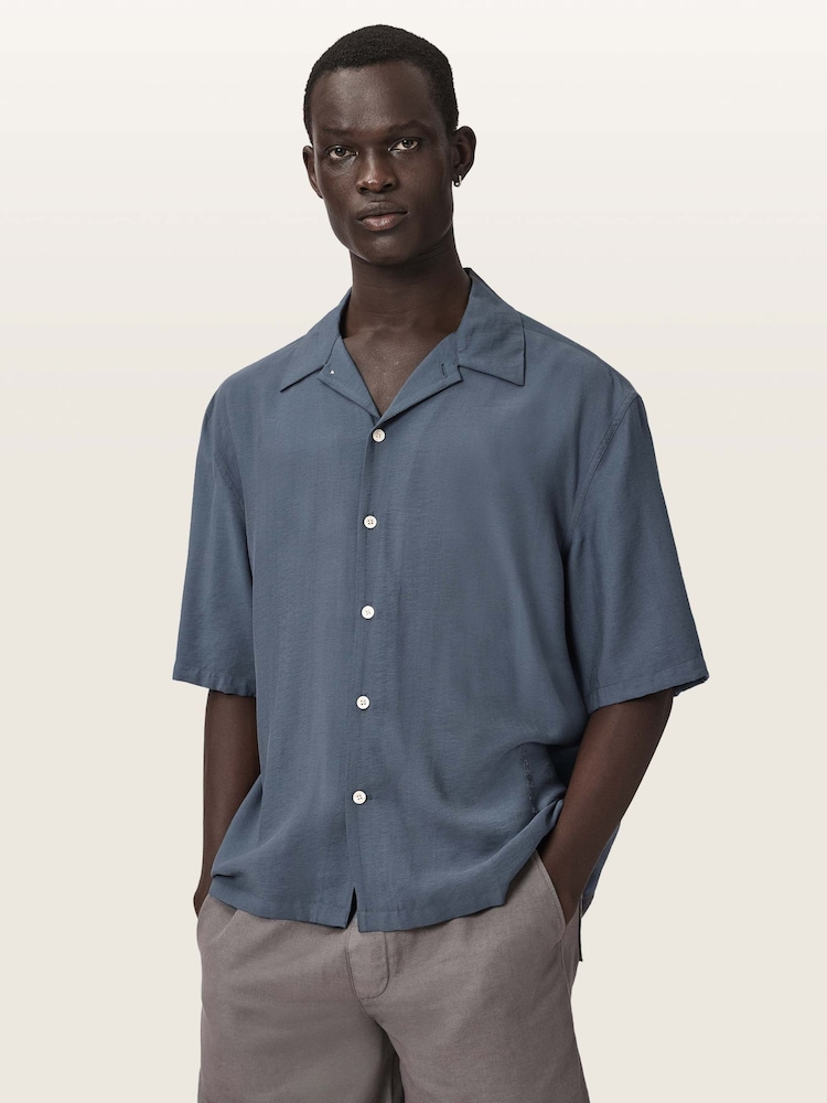 AllSaints Grey Purley Short Sleeve Shirt - Image 1 of 6