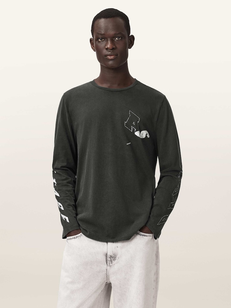 AllSaints Black Upstaged Long Sleeve Crew Neck T-Shirt - Image 1 of 7