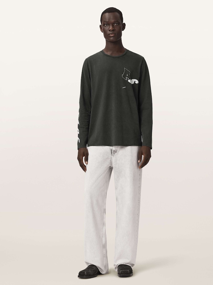 AllSaints Black Upstaged Long Sleeve Crew Neck T-Shirt - Image 2 of 7