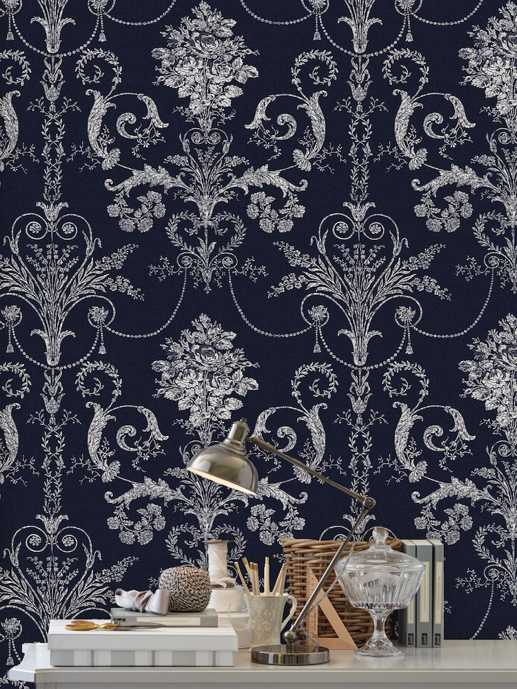 Laura Ashley Midnight Josette A4 Wallpaper Sample - Image 1 of 2