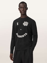 AllSaints Black Grinner Crew Jumper - Image 1 of 6