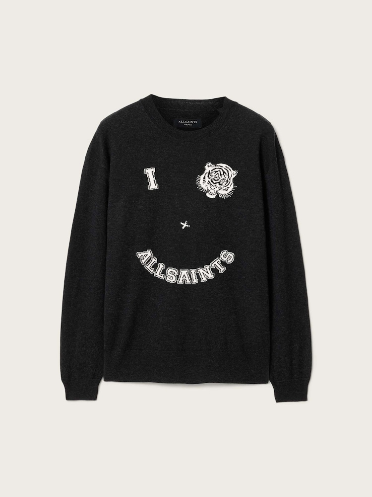AllSaints Black Grinner Crew Jumper - Image 6 of 6